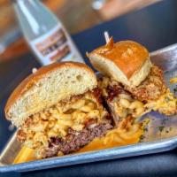 Jersey Devil Burger · Mac & Cheese, Sriracha Cheese Sauce, Bacon, Fried Jalapenos, Cheddar & American on a Brioche...