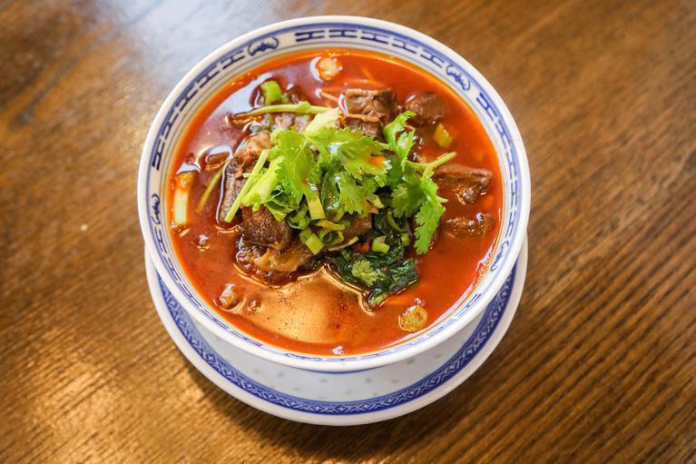 Szechuan Braised Beef Noodle Soup · Stewed Beef shank with Spinach and Noodles,  Spicy.