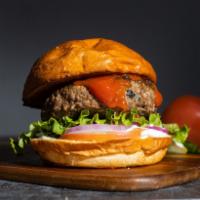 Classic Burger · American beef patty, lettuce, tomato, onion, and mayo on a warm classic bun