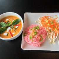 37. Curry Noodle · Steamed vermicelli noodles served with bean sprouts, shredded carrot,egg  and ground peanut ...