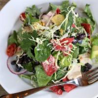 Mexicali Salad · Fresh greens, sliced turkey breast, fresh avocado, shaved cabbage, cherry tomatoes. red onio...
