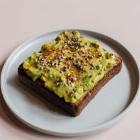 Chill Out · Balthazar seeded bread, avo mash, jalapeno citronette, chili mix powder, lime wedge, salt fl...