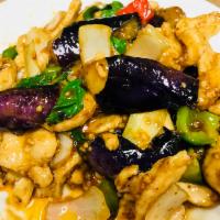 42. Eggplant Special · Choice of meat. Eggplant with bell pepper, onion, basil, chili paste and mushroom touch of w...