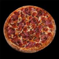 The Sicilian Extra Large Pizza · Treat yourself to a meaty trio of salami, pepperoni and spicy Italian sausage complemented w...