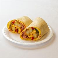 Jersey Burrito · 3 eggs, home fries, American cheese, Taylor ham. 