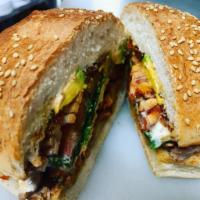 Cemitas · Filled with lettuce tomato onion avocado chipotle mayonnaise Mexican cheese refried beans (o...