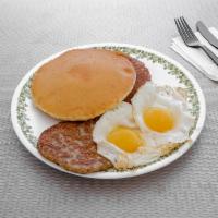 Buttermilk Pancakes with Meat and 2 Eggs · 