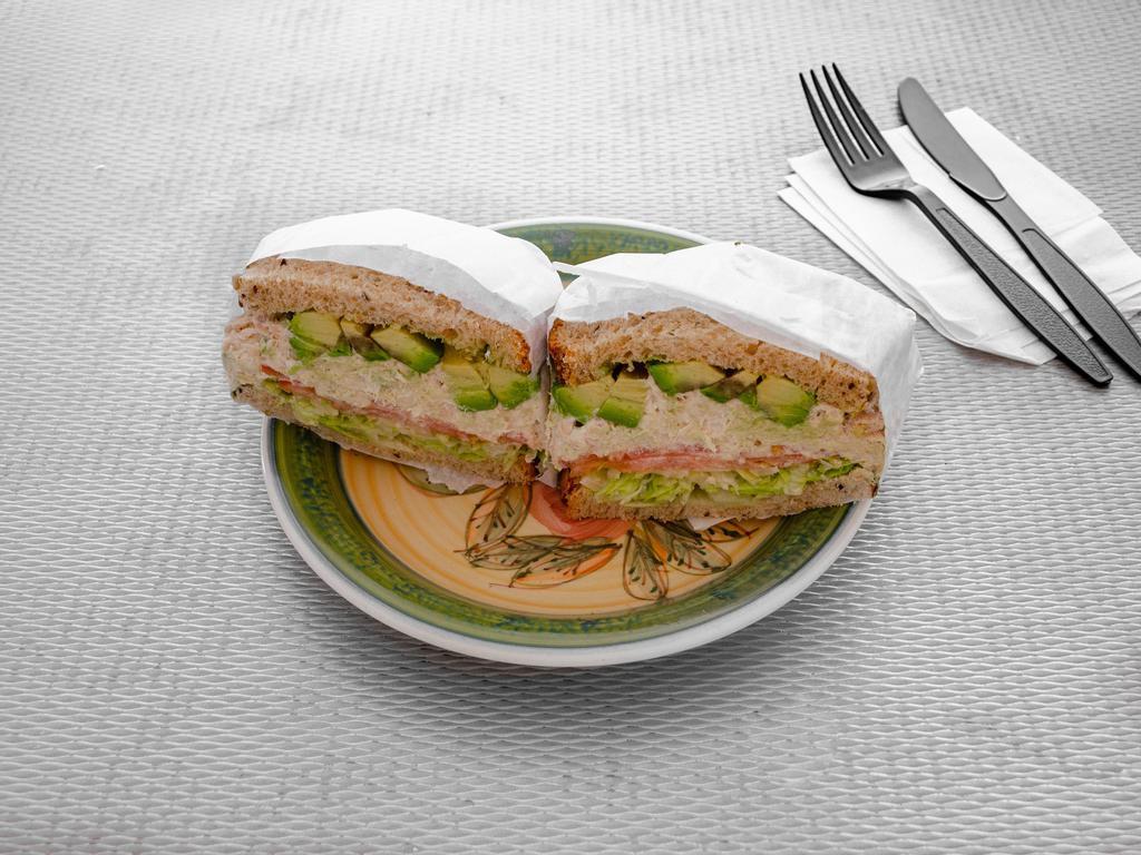 Healthy Tuna Sandwich · Local tuna, fresh avocado, lettuce, tomato, and multigrain bread.