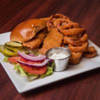 Alehouse Fish Sandwich · Breaded haddock fried until golden and served on a roll with our homemade tartar sauce.

