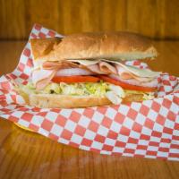 2. Turkey and Cheese Sub · Includes lettuce, tomato, onion, vinegar and spices all on a sub roll.
