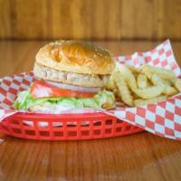 Turkey Burger Platter · 1/3 lb. of deliciously seasoned turkey breast served on a sesame bun with lettuce, tomatoes,...