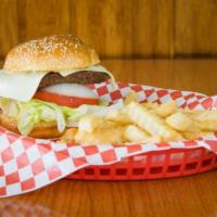 8 oz Cheeseburger Sandwich · Grilled to order with cheese, lettuce, tomato, onion, & mayo. Served on a toasted Sesame See...