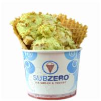 10. Key Lime Voltage Ice Cream · Lime and cheesecake ice cream with graham crackers and cheesecake bites in a waffle bowl.  C...