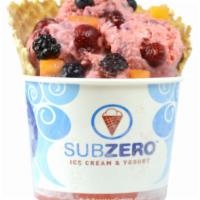 12. Citric Substance Ice Cream · Lemon and raspberry ice cream with mixed berries and peaches in a waffle bowl. Citric acid o...