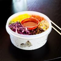 Bibimbap · Various colorful vegetables over rice, mix with special sauce.