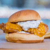 Filet-O-Strfsh · Beer-battered Alaskan cod with American cheese and tartar sauce.