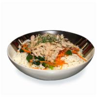 Rice Bowl with Chicken · Rice, celery, carrots, onions, kale, and rotisserie chicken with a splash of our 12 hour sto...