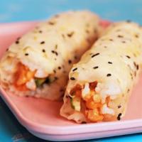 Spicy Salmon Cucumber Handroll · Spicy Salmon, Cucumber, Sushi Rice, Soy Paper. 2pc.