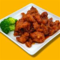 General Tso's Chicken Chef Special · Hot and spicy. Chunk of chicken and breaded fried with broccoli in chef's special hot sauce.