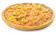 Buffalo Ranch Chicken Pizza · Ranch and Buffalo-style hot sauce base, grilled chicken strips, Parmesan cheese, banana peppers and gourmet cheese blend.