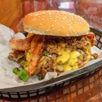 Triple Bacon Cheese Smashmouth Burger · Three of our signature smashed hamburger patties with bacon, American cheese, lettuce, tomat...