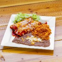 2. Two Enchiladas Combo · Choice of cheese, chicken or beef wrapped with 2 corn tortillas, topped with enchilada sauce...