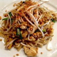 Mango Pad-Thai Noodles · Classic pad-Thai noodles and mango sauce sautéed with eggs, green onion, bean sprouts and gr...