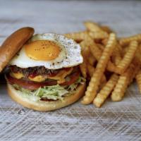 Lefty's Cheesesteak Burger · Beef patty, shaved steak, lettuce, tomatoes, mayo, fried egg, Swiss or American blend cheese...