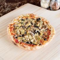 Veggie Pizza · Mushrooms, onions, olive, green peppers, garlic and artichoke.