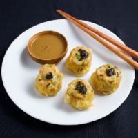 Seafood Shumai Dumplings · 4 pieces. Hand chopped shrimp and scallop medley in delicate Canton wrapper dumpling. Steame...