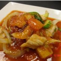 32. Sweet and Sour (Thai Style) Lunch · Sauteed with tomatoes, cucumbers, onion, pineapple and green bell peppers in sweet and sour ...
