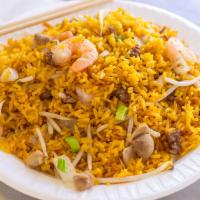 FR6. Combination Fried Rice · Shrimp, beef and chicken.