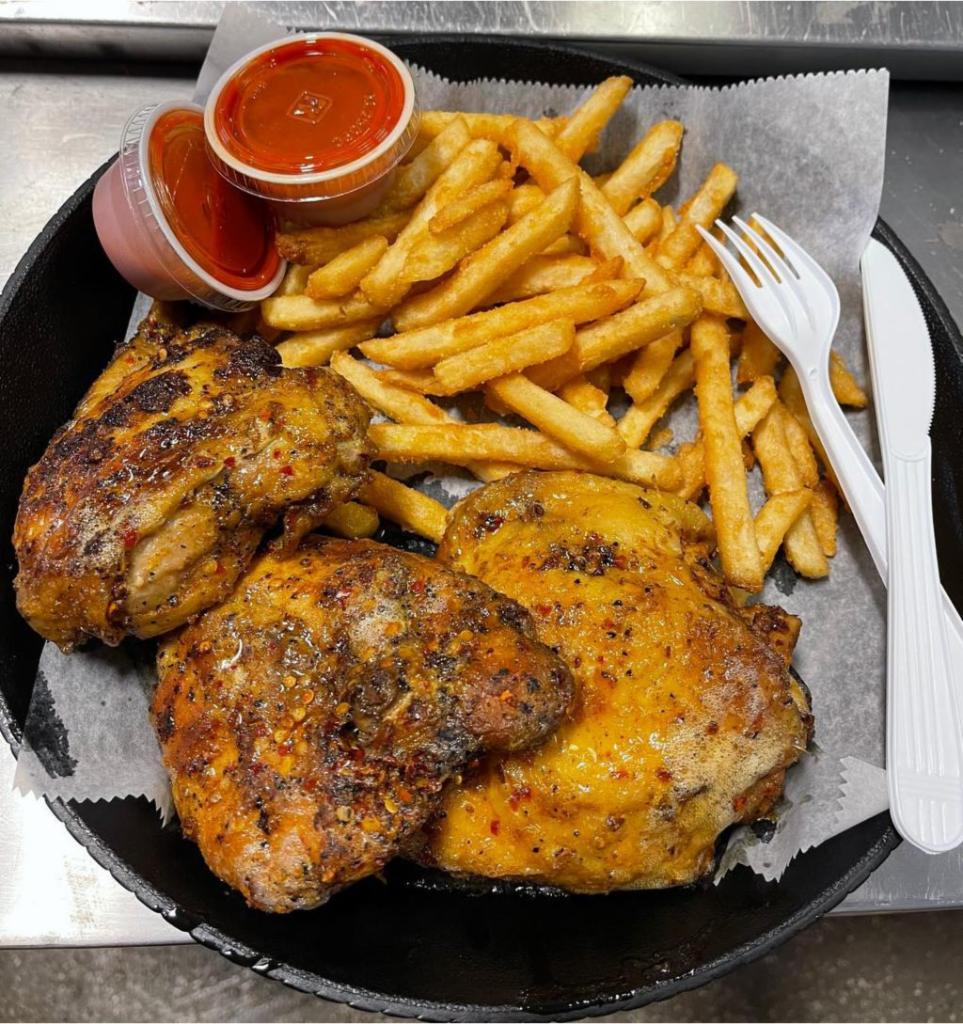Thighs and Fries · Thighs and fried potatoes.