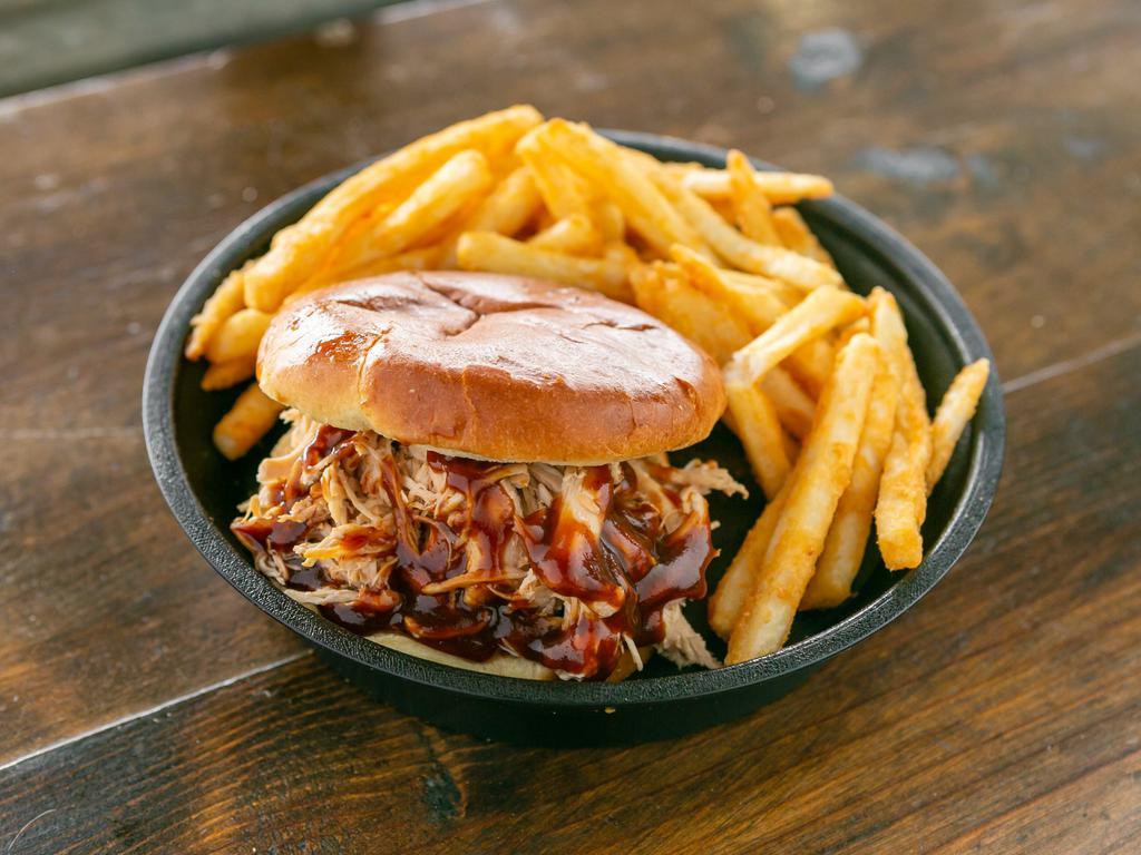 BBQ Chicken Sandwich and Fries · Broiled, roasted, or grilled.