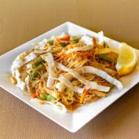 Pancit Bihon · Stir fry rice noodles. Choices of chicken, shrimp, or vegetable only (carrots, green beans, ...