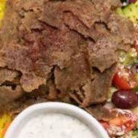 Gyro · Thinly sliced rotisserie roasted beef and lamb mixed with spices.