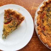 Spinach, Feta and Red Pepper Quiche (Take and Bake) (Whole Pie) · Spinach, feta and roasted red peppers folded into a rich egg filling. This pie will be froze...