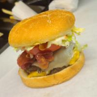 #4. 1/4 lb. Bacon Cheese · All beef patty, American cheese, bacon, lettuce, tomato, onion, ketchup, mayonnaise, and pic...