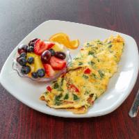 Mediterranean Omelette · Fresh spinach, feta cheese and roasted pepper.