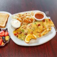 California Omelette Special · 3 eggs with avocado, bacon, tomato, and pepper jack cheese. Served with salsa and sour cream.