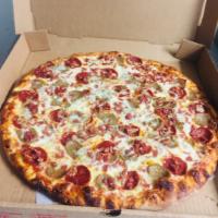Sausage and Pepperoni Pizza · Sausage, pepperoni and cheese.