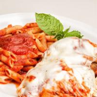 Eggplant Parmigiana Entree · Served with marinara sauce, a roll and Parmesan cheese. 