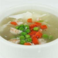 23.Seafood soup · A delicious soup made with lobster tail, scallops, shrimp, crab sticks and egg whites