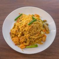 54. Singapore Rice Noodles  · Saute the chilies, use the shredded pork, shrimp, chicken, vegetables with the curry seasoni...