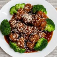 3. Sesame Chicken · Chunk of chicken sophisticatedly prepared to createcrispy texture then sauteed with mibced g...