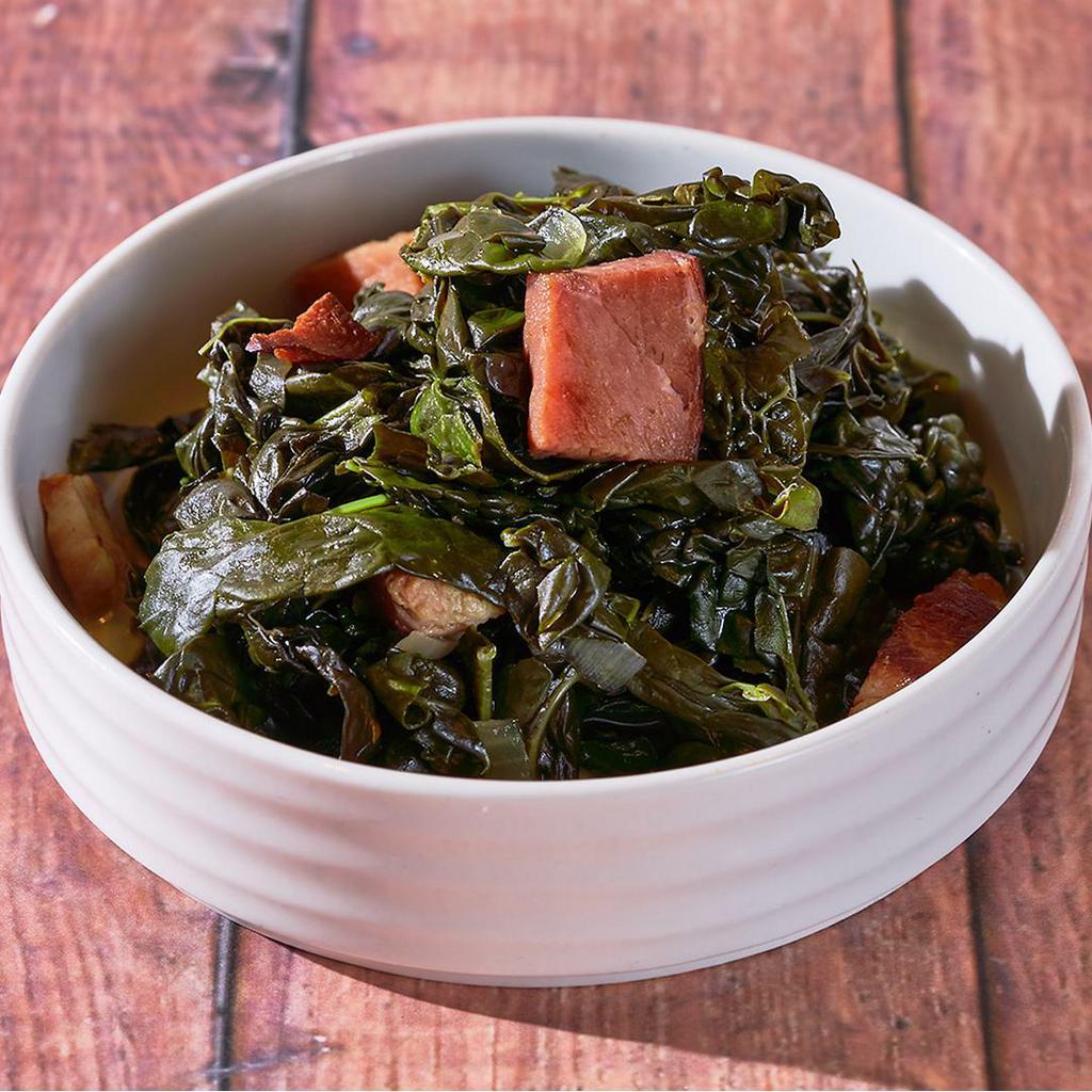 Bacon Braised Kale by Mac 'n Cue · By Mac 'n Cue by International Smoke. Kale in dashi and applewood smoked bacon. Gluten-free. We cannot make substitutions.