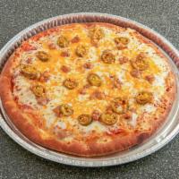 Spicy Sausage Jalapenos Specialty Pizza · Sausage, jalapenos, and cheddar cheese.