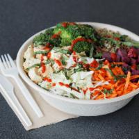 Spicy Quinoa Tofu Salad  · Organic baby spinach, shredded cabbage, marinated tofu, quinoa, broccoli, raw beets, carrots...