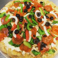 The Works Pizza · 8 toppings of your choice.