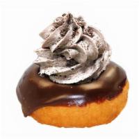 Chocolate Cookie Cream Donut  · Chocolate icing, topped with Oreo cookie cream.